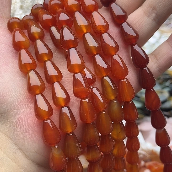 玛瑙/玉髓未镶嵌珠宝半成品一条10/14mm左右红玛瑙水滴