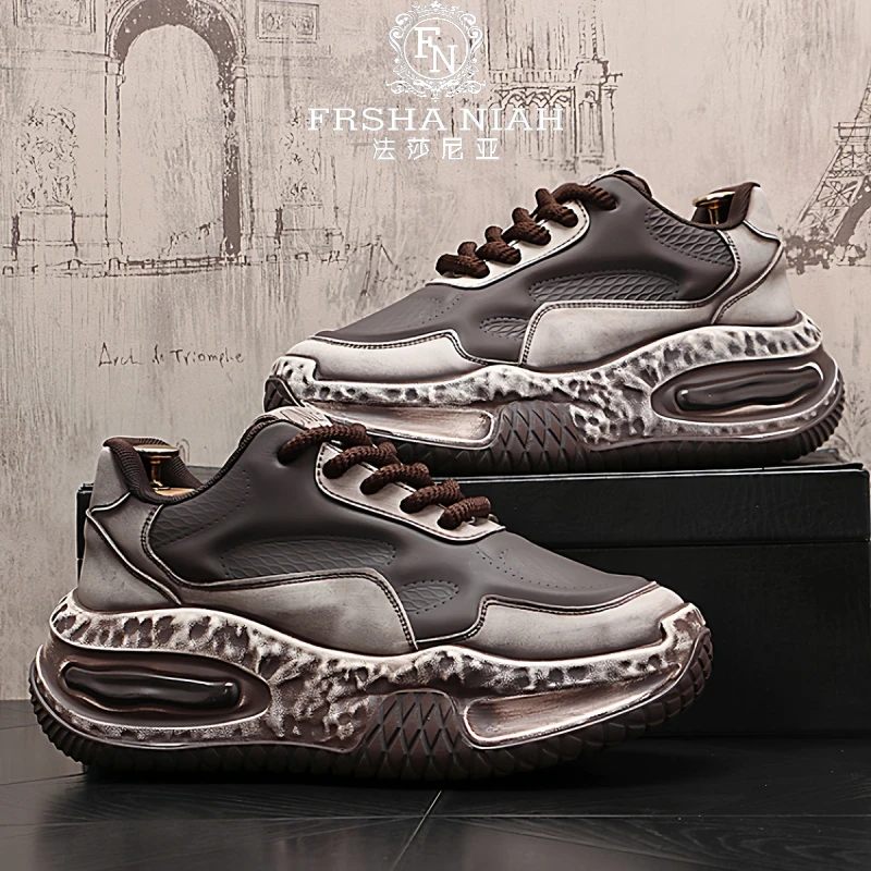 法莎尼亚厚底增高老爹鞋时尚做旧百搭男鞋新款潮流软底复古休闲鞋