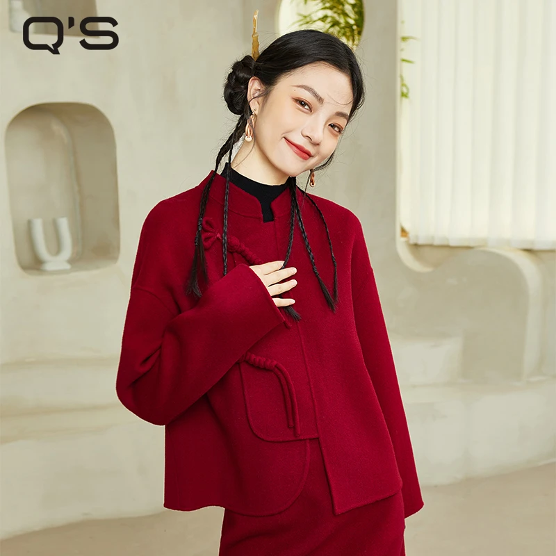 【秸熙】秋季红色短款小个子显瘦双面呢短大衣3XD2A7/打底衫4XD798