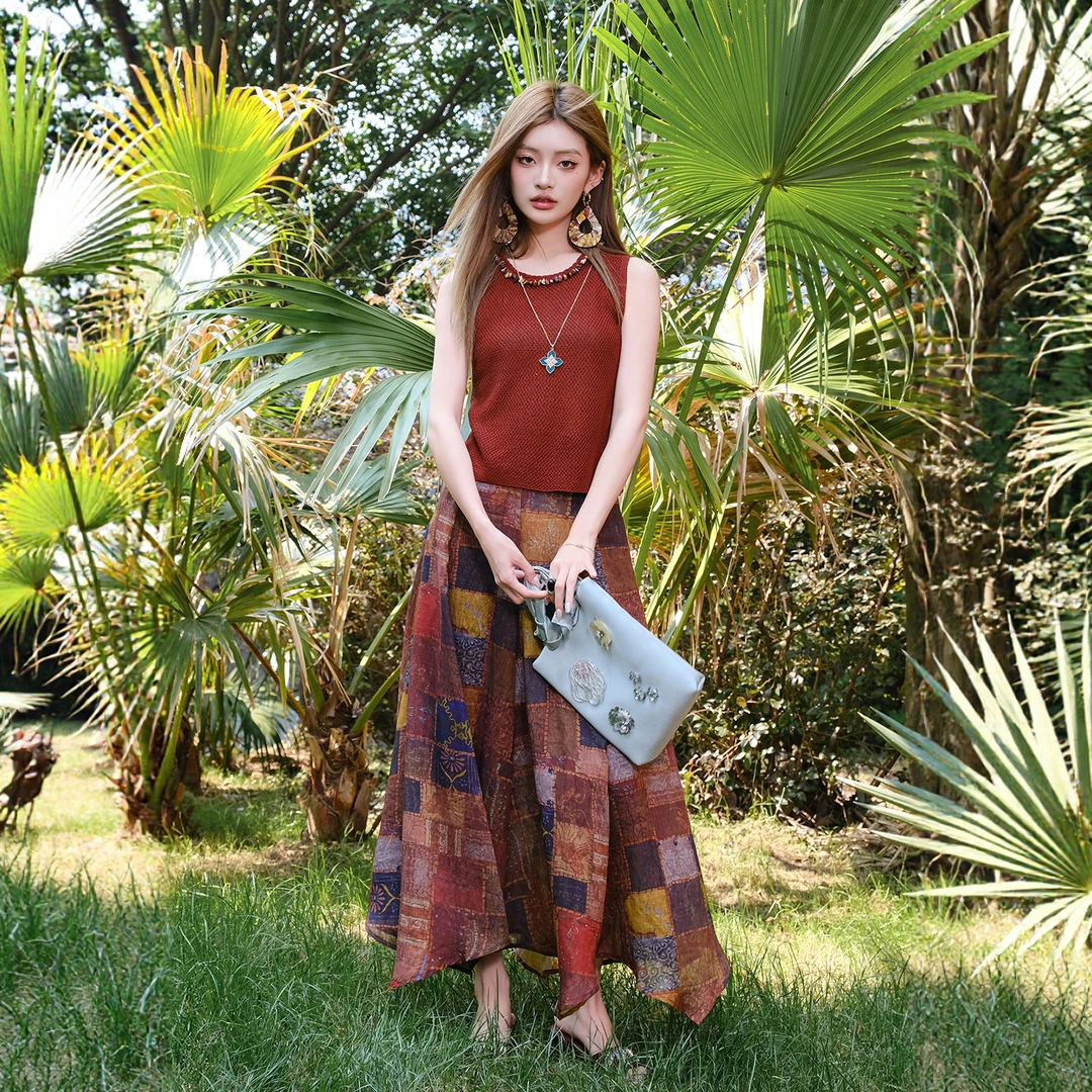 【现货】MIUCO半裙修身圆领无袖手工串珠针织背心裙套装T9161S423