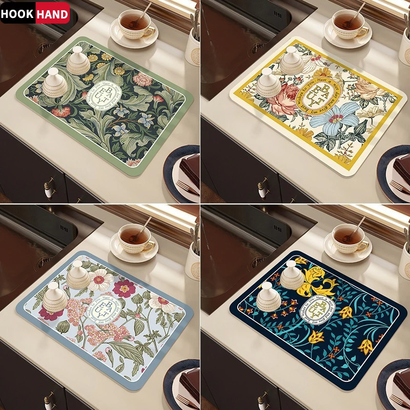 厨房沥水垫田园风硅藻泥吸水防滑垫餐桌吧台面碗盘隔热防烫垫餐垫