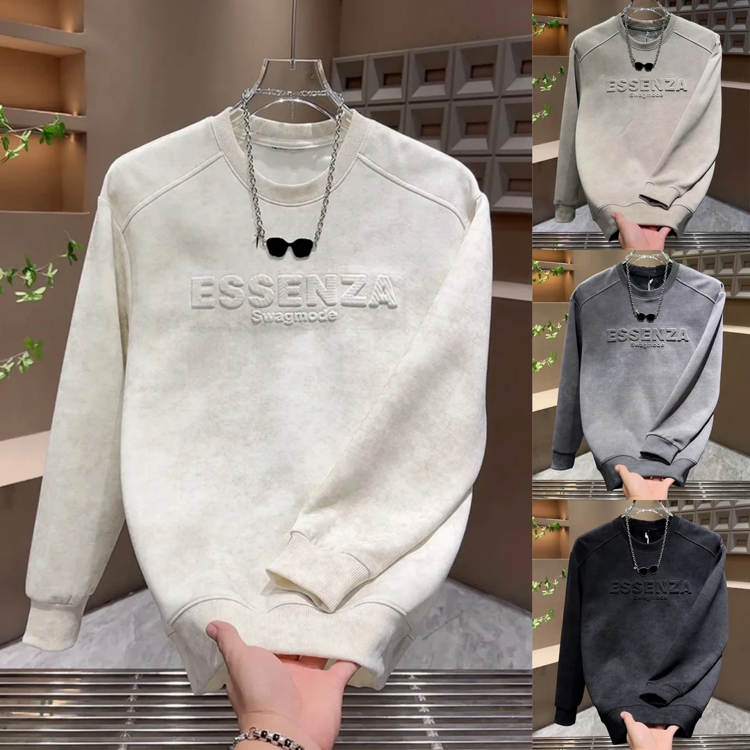 秋冬新款扎染男士圆领卫衣时尚钢印潮流百搭休闲上衣长袖打底衫