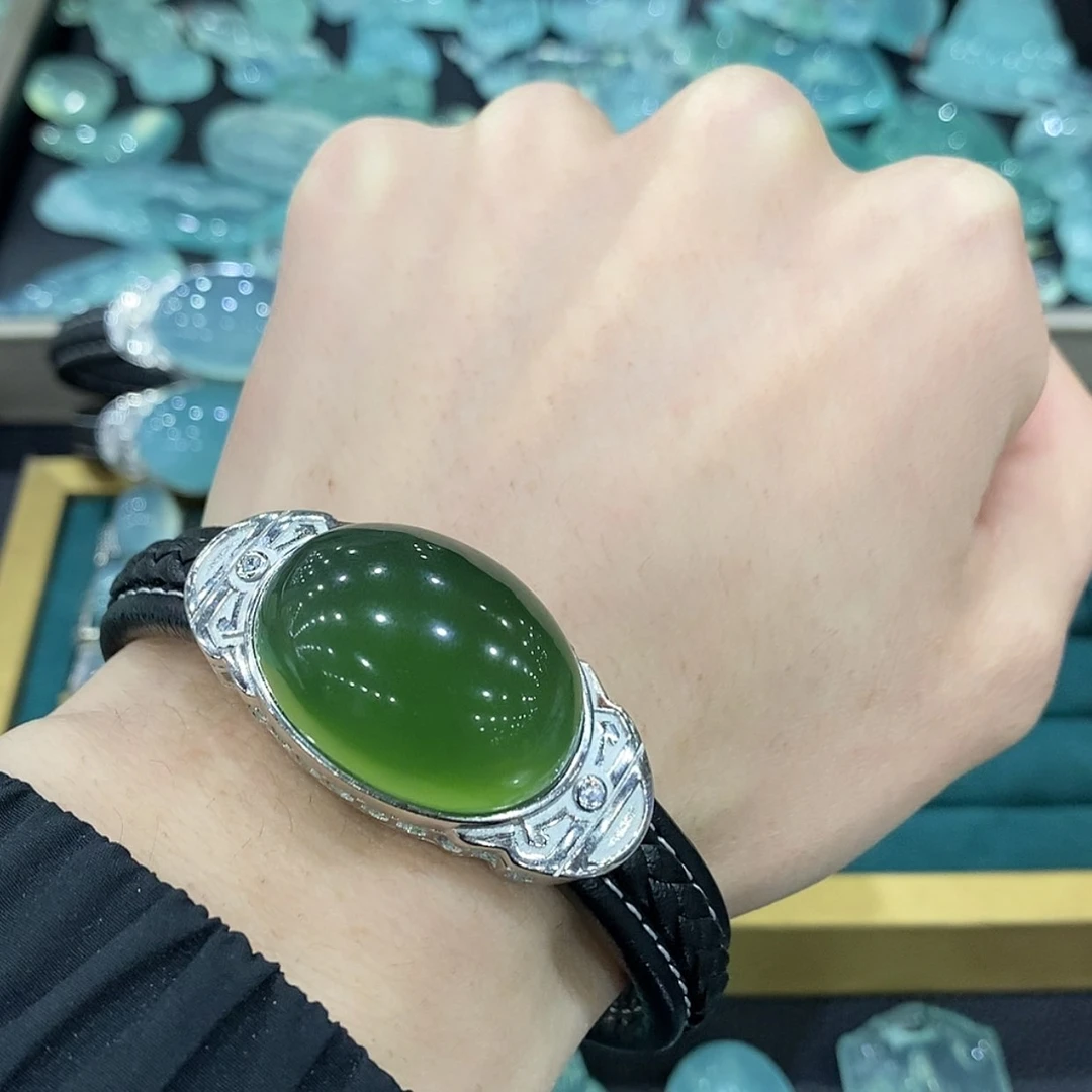 【闪购商品】蛇纹石玉手牌银S925镶嵌