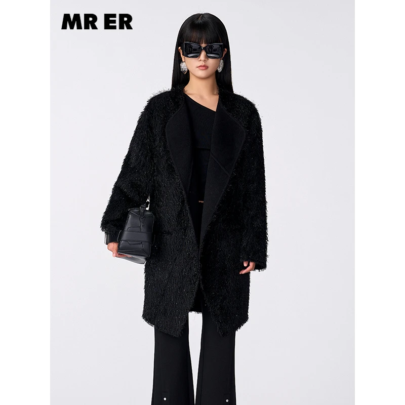 【达人专享】设计感宽松廓形中长款呢料外套R4D43063