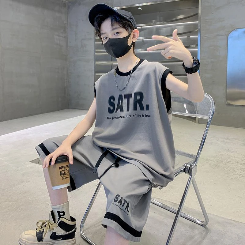 MK&UR.BV男童背心套装夏季2025新款韩版儿童夏装无袖衣服男孩运动