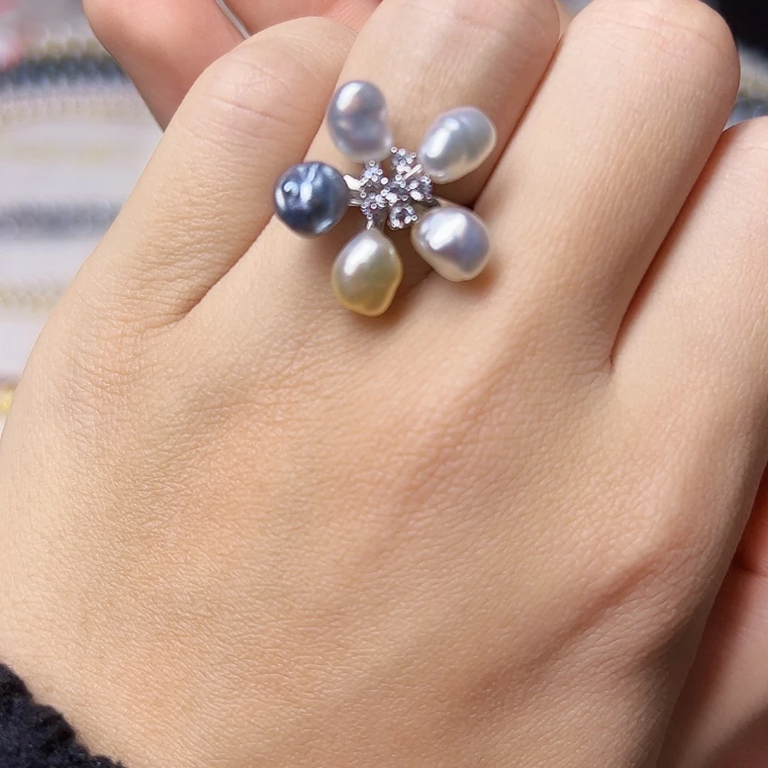 海水珍珠戒指银S925镶嵌小*姚