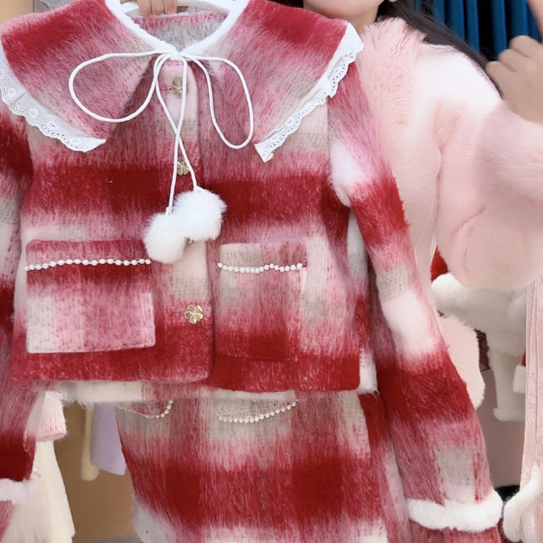 红格子小香风套装好看