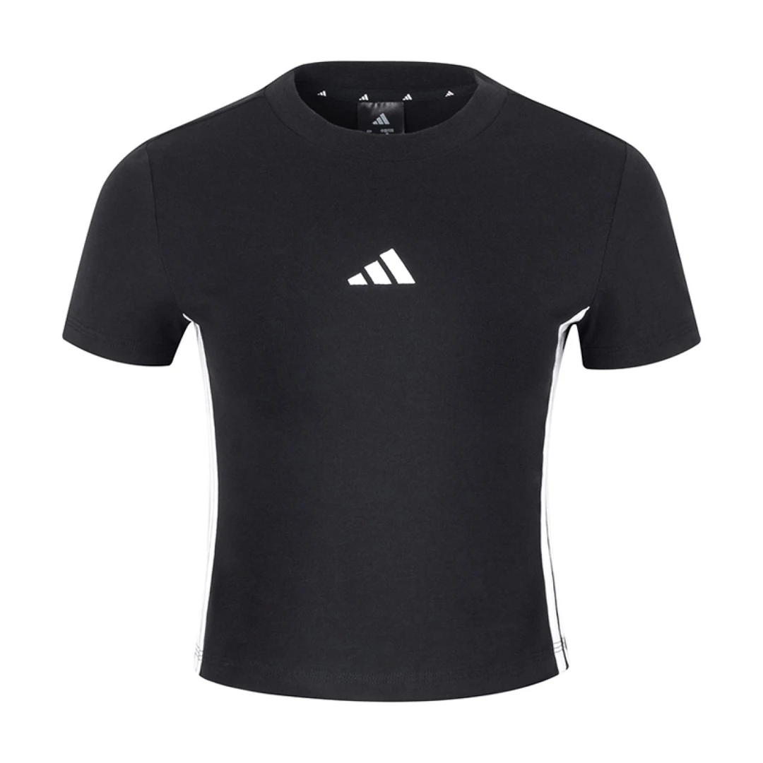 【HN荟聚AD】阿迪达斯透气运动型格圆领短袖T恤女装新款黑色JY8570