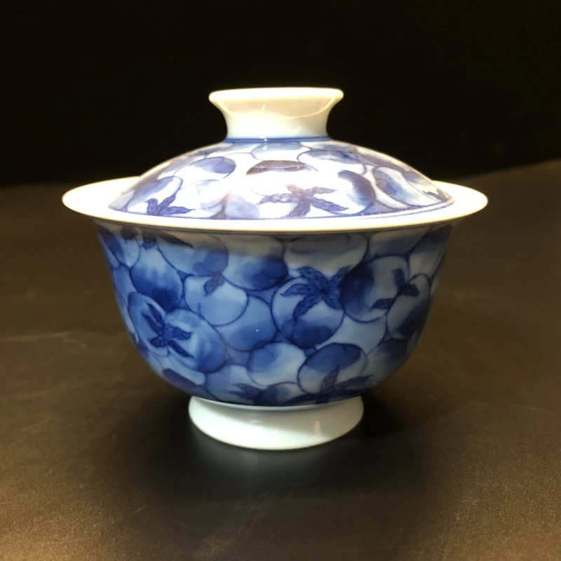 12.31a/N200584/00938/青花寿桃盖碗/口径9.5/高8/150cc