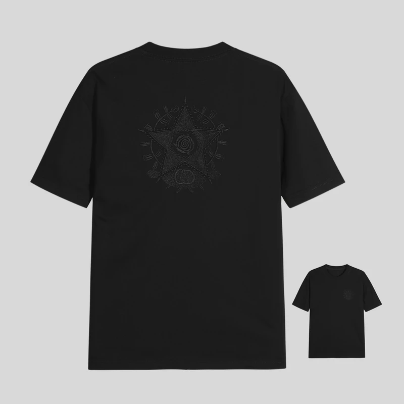 212夏季重工艺精品万针五角星刺绣花潮流潮牌时尚短袖T恤男