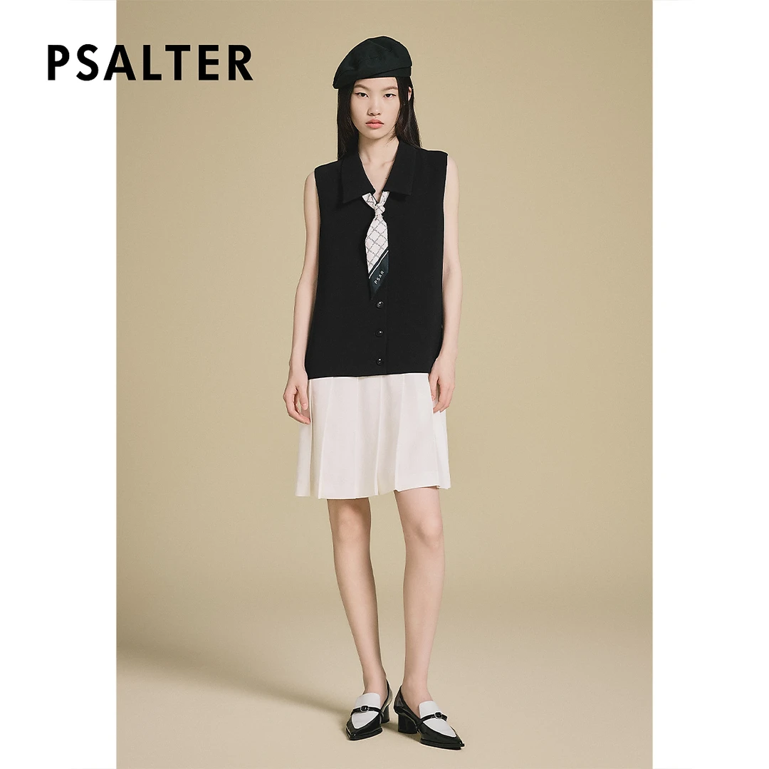 PSALTER诗篇复古减龄无袖拼接撞色压褶通勤连衣裙2025夏季新款