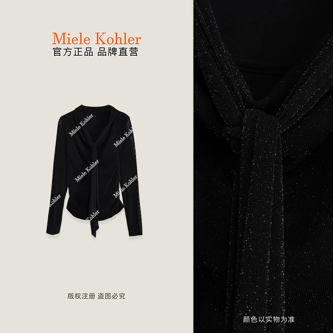 【银河缀星】秋季新款飘带领女款长袖T恤MKAQ89398【澳门小源同款】
