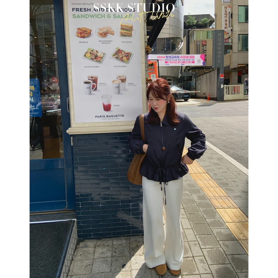 KMZY/KMZY山_山【首尔假日】微胖韩版显瘦翻领休闲纯色夹克收腰外套