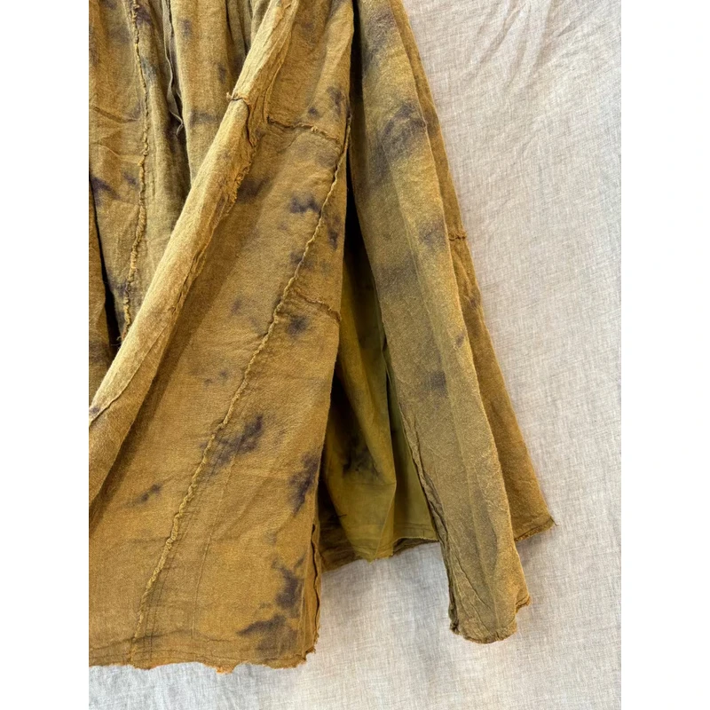 麻淑儿10252肌理褶皱麻半裙复古文艺春季新款裙子