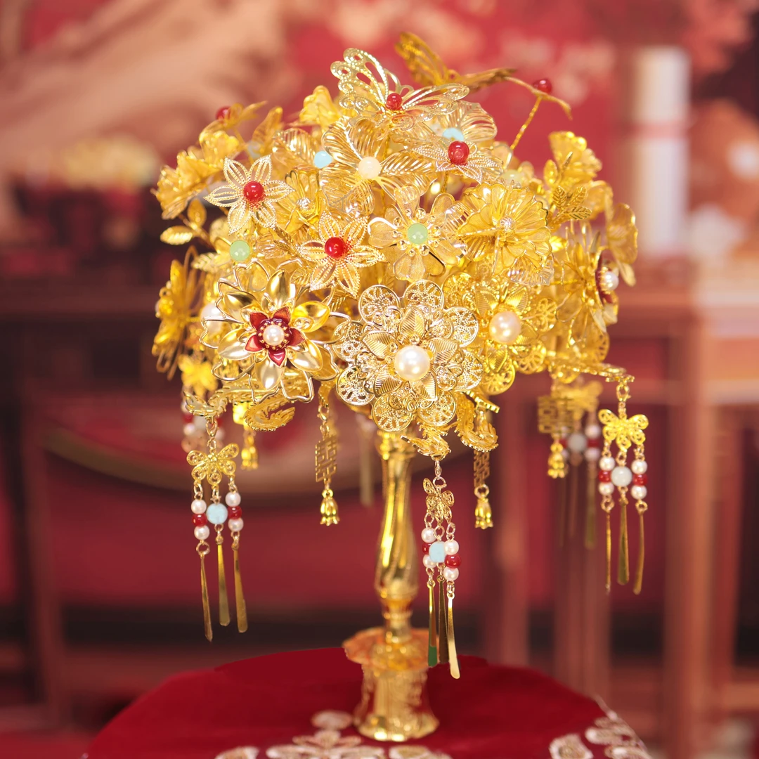 金色手捧花中式新娘结婚礼物diy秀禾晨袍手捧花