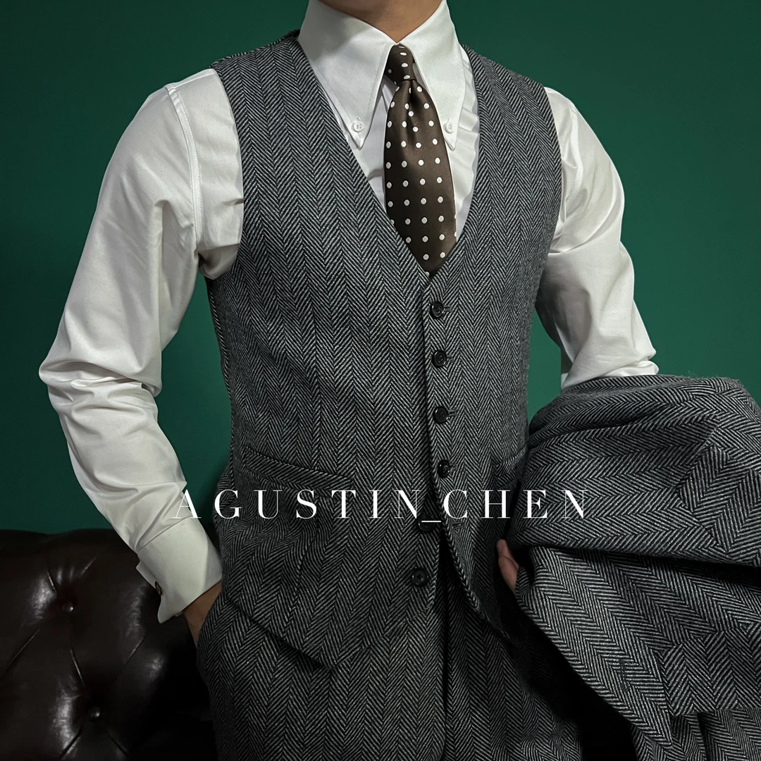 Agustin_CHEH 英式【伯明翰】粗花呢人字纹加厚【羊毛】三件套【马甲】