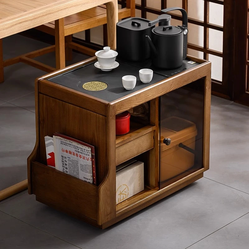 移动家用白蜡木茶水柜茶桌茶台一体茶桌边柜沙发边几茶几阳台茶柜