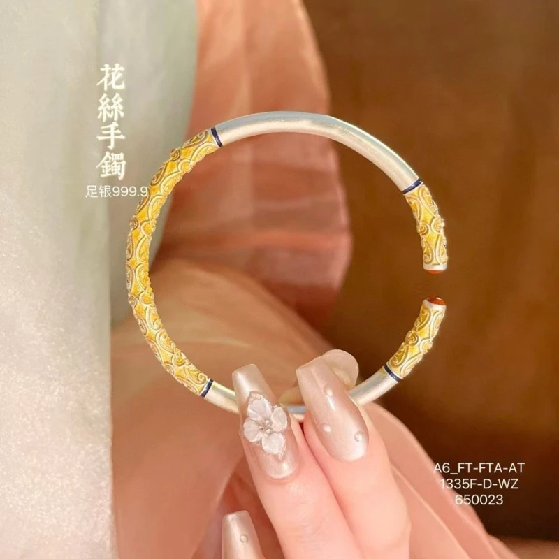 足银手镯 足银36号【珐琅金箍棒】平安喜乐纯银999开口实心手镯