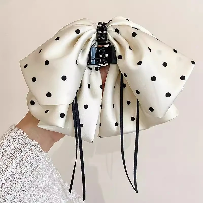 黑白时尚波点蝴蝶结高马尾夹女高级感小众闪钻后脑勺发抓发饰女夏