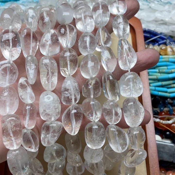 玛瑙/玉髓合金珠宝半成品一条13-15mm幽灵白水晶圆不定