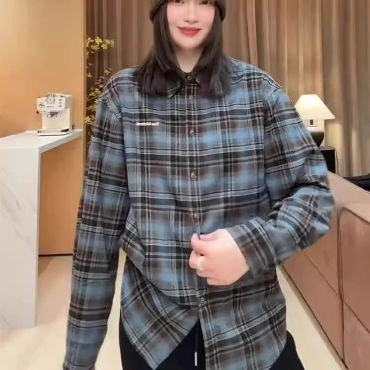 高级感加厚磨毛格子衬衫外套女2025春秋新款韩系chic宽松叠穿上衣