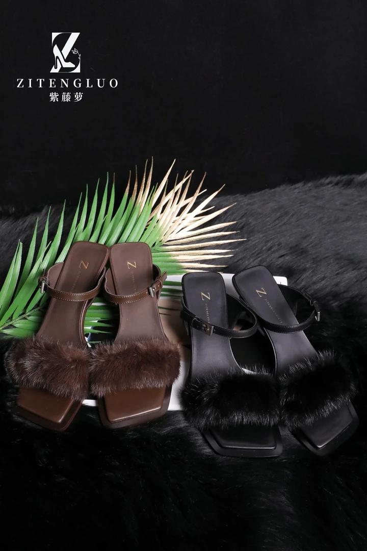 ZiTengLuo/纯色貂毛时尚减龄气质女跟鞋2607-1