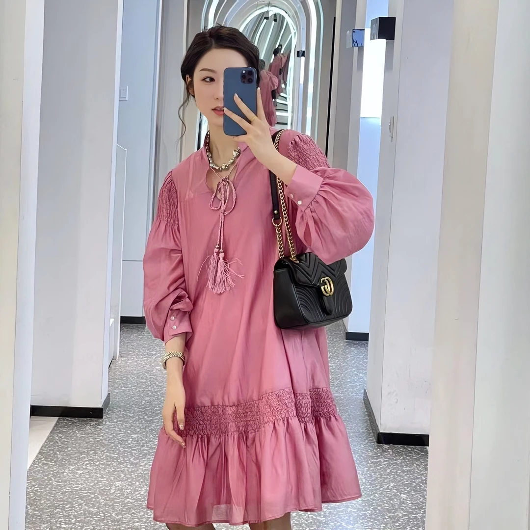 【素色心情】民族风半开领打揽防晒鱼尾连衣裙2388