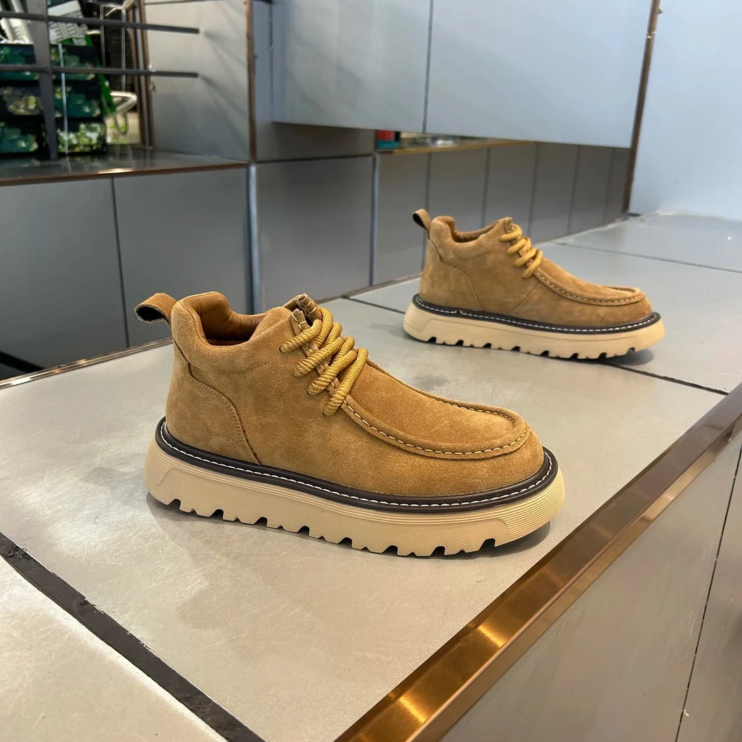 欧洲站男鞋英伦风马丁靴冬季新款休闲鞋厚底增高磨砂皮短靴大头鞋