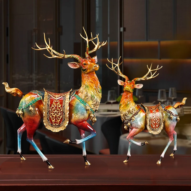新中式高端铜鹿摆件乔迁搬家居玄关装饰品福禄祥瑞办公室开业礼物