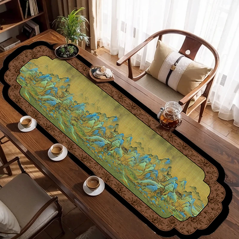 古风茶席硅藻泥吸水茶垫桌垫千里江山图台面沥水垫子山水茶杯垫