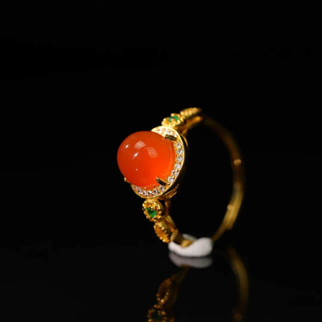 【初见珠宝】S925银南红戒指16-1CH130X19【多样性发一件】约8mm＋