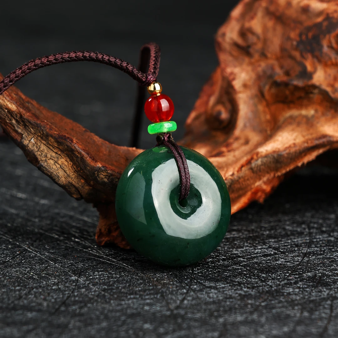 碧玉平安扣吊坠颈饰项链碧玉圆形圆扣时尚百搭气质【多样性发一件】