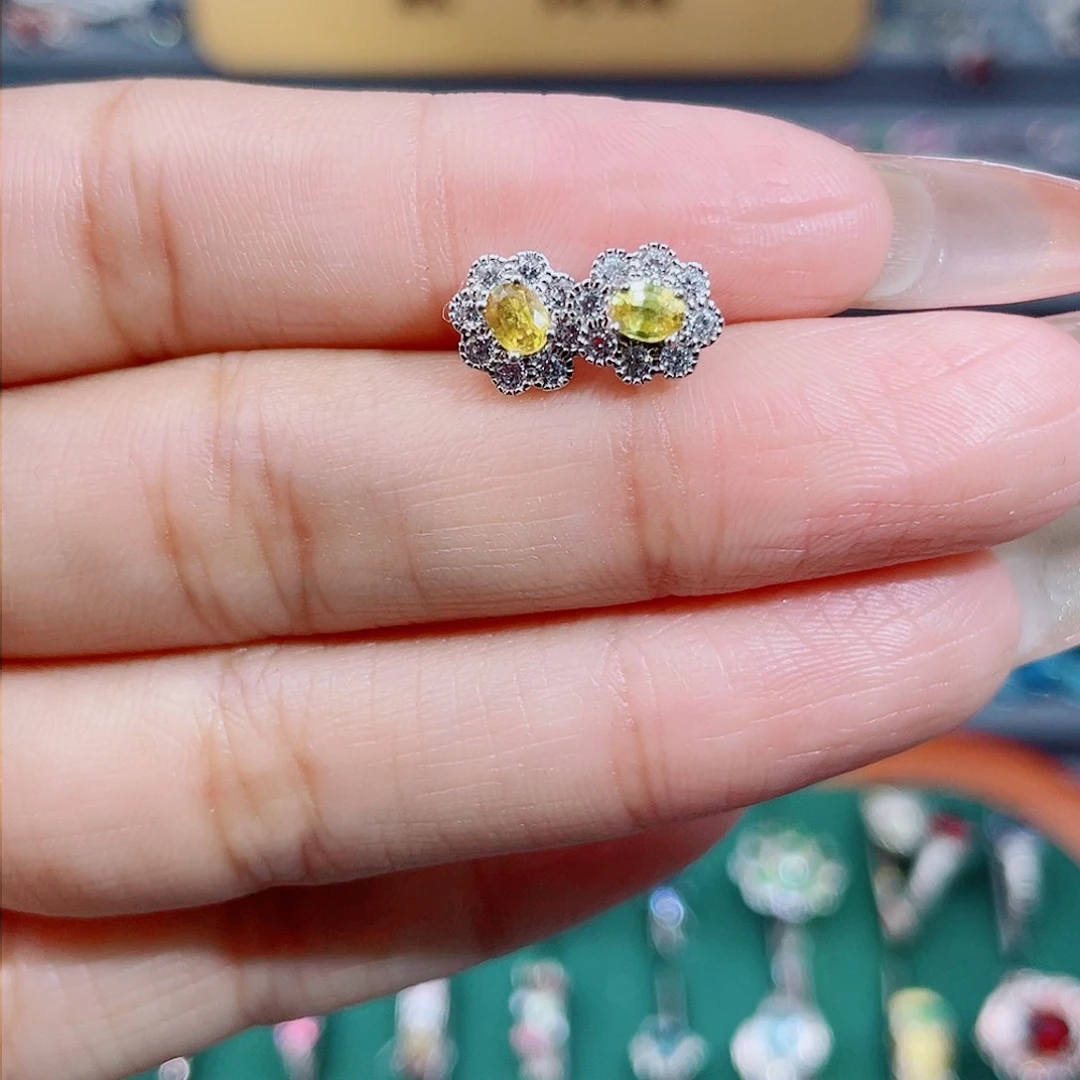 彩色蓝宝石耳饰银S925镶嵌