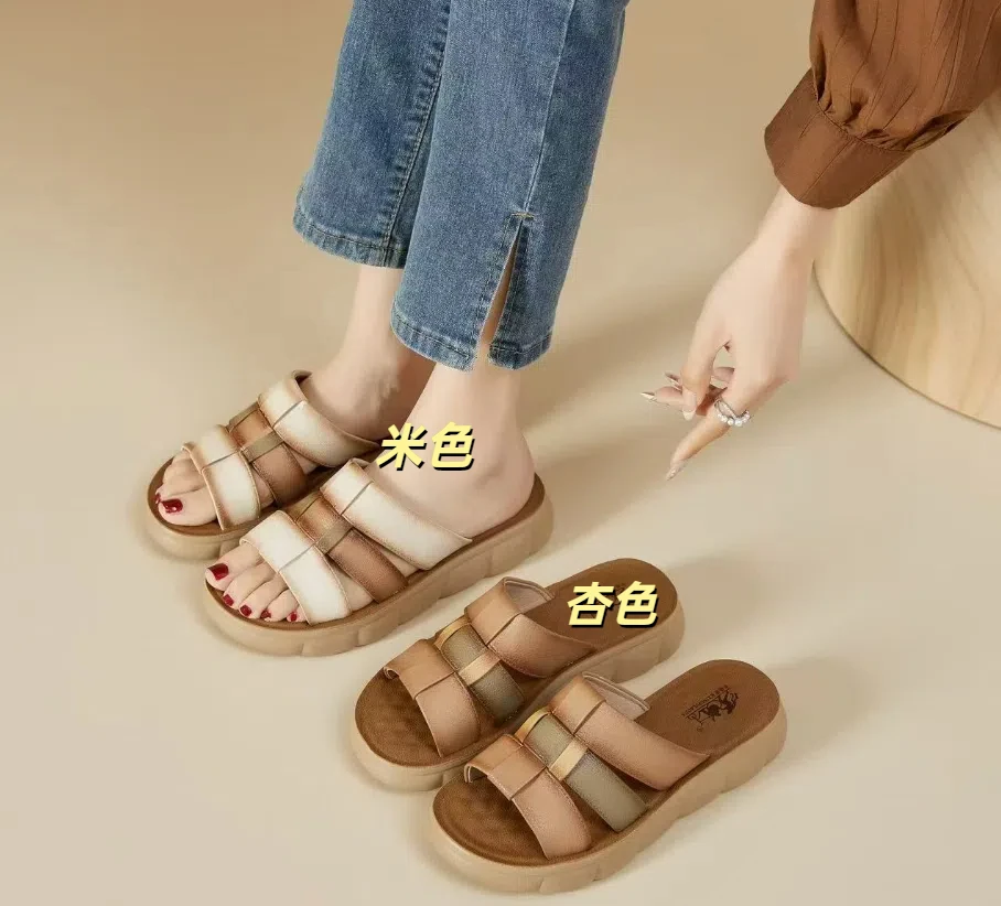 123-8大码女鞋凉鞋软皮2025新款不累脚平底凉鞋时尚百搭超软复古