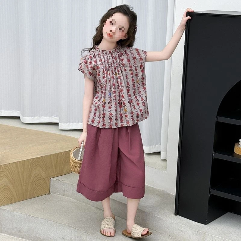 女童边小立领套装2025新款儿童韩系童装上衣阔腿裤夏款两件套
