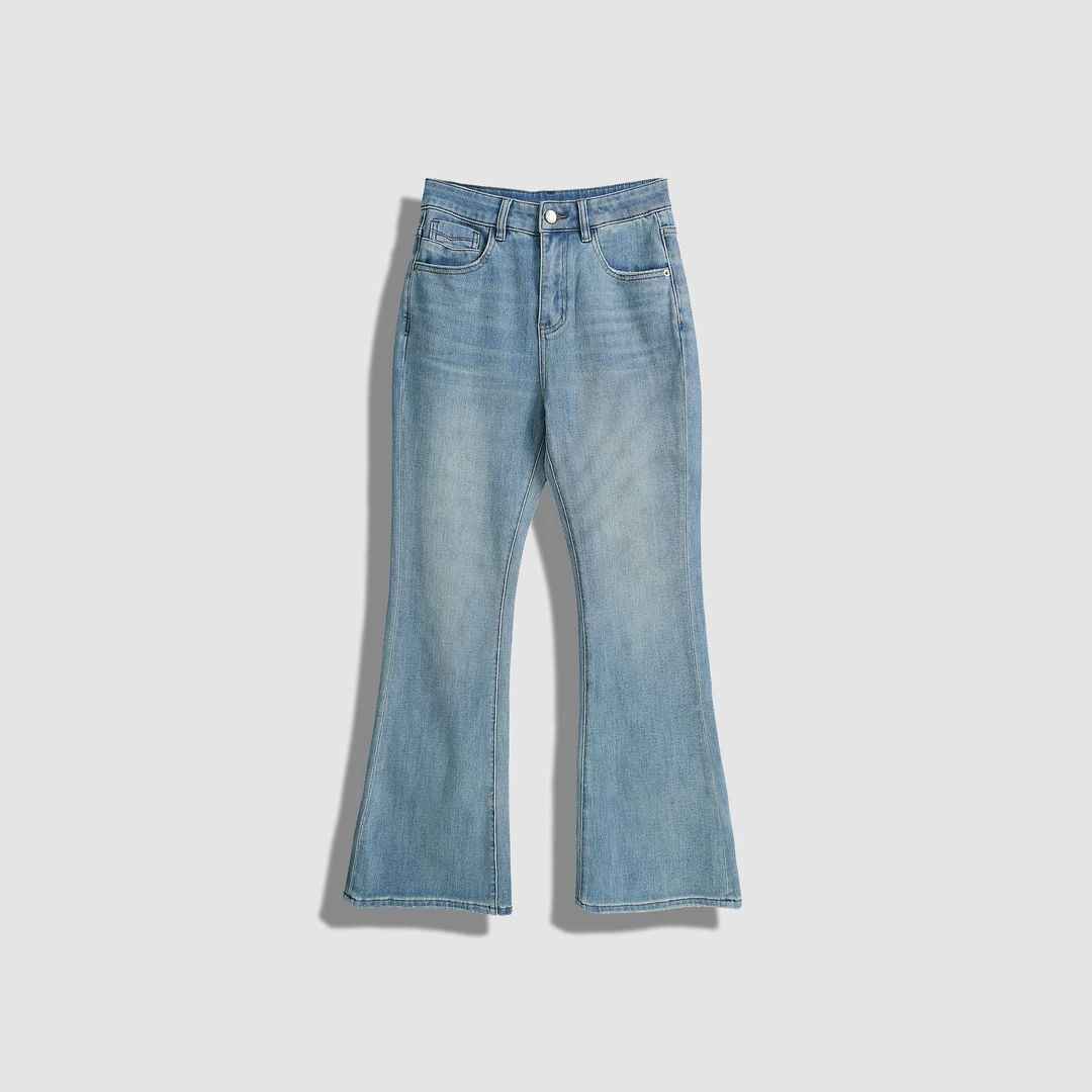 【越越】高腰时髦显瘦微喇百搭牛仔裤-K14798