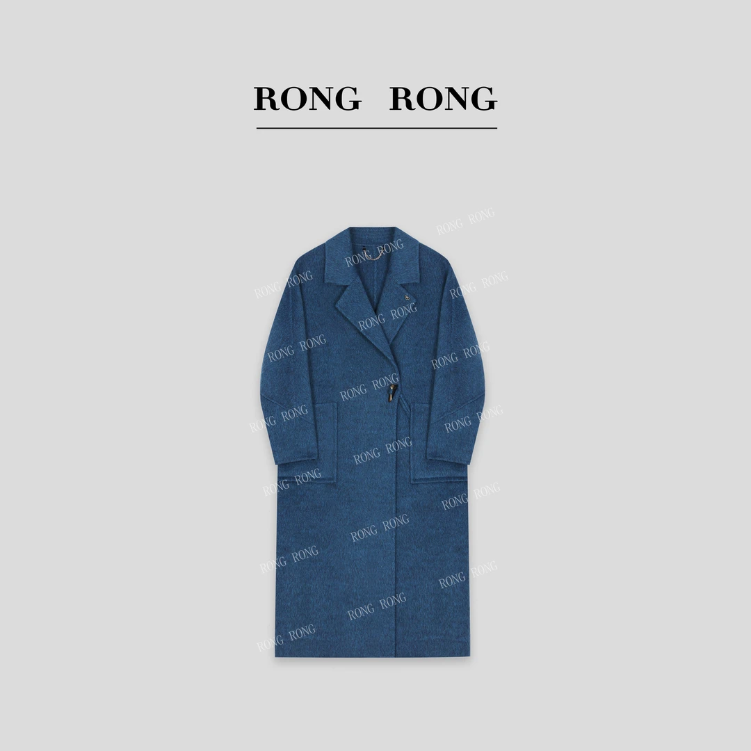 溶溶T【珍珠穆白】RONG绵羊毛牦牛绒桑蚕丝翻领双面呢大衣9237-1
