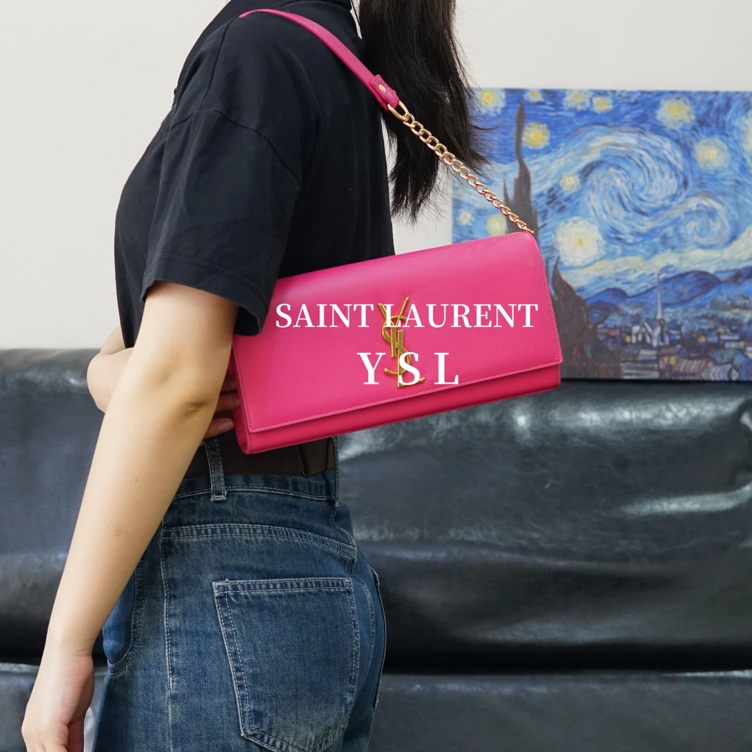 95新 YSL/圣罗兰 粉色链条单肩包/FYEE05105509/5509