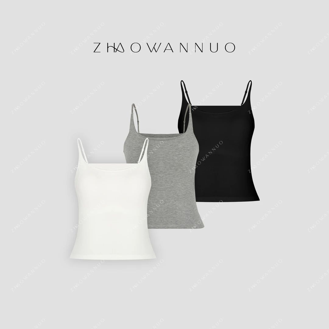 ZHAO WANNUO 丨25新款纯色胸垫可调节吊带背心NC1020