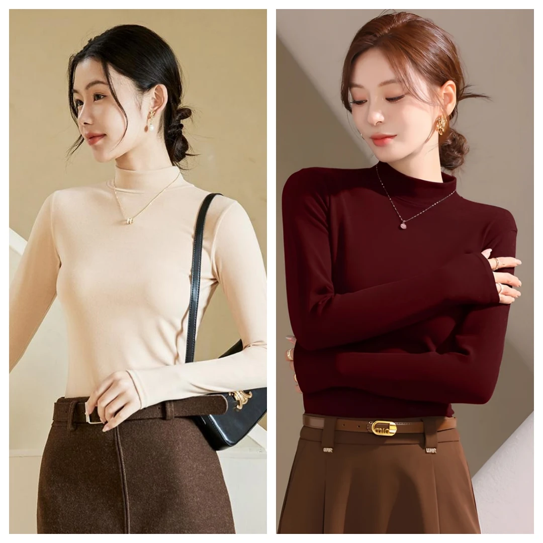 【拍1发2】 秋冬加厚款半高领貂绒蛋白打底衫女百搭保暖