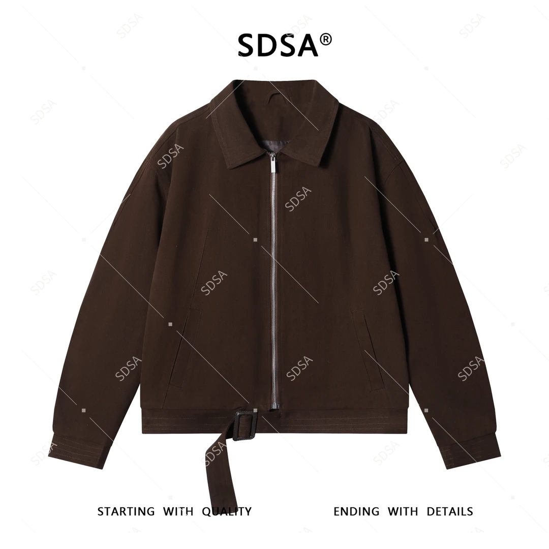 SDSA男士秋冬新款轻奢痞帅男装美式纯色拉链翻领夹克网红款外套潮
