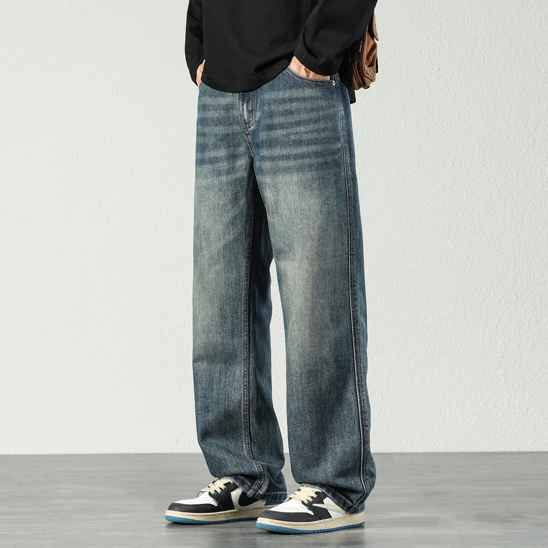 2025秋冬季宽松直筒牛仔裤男士休闲百搭长裤潮流慵懒感拖地裤子
