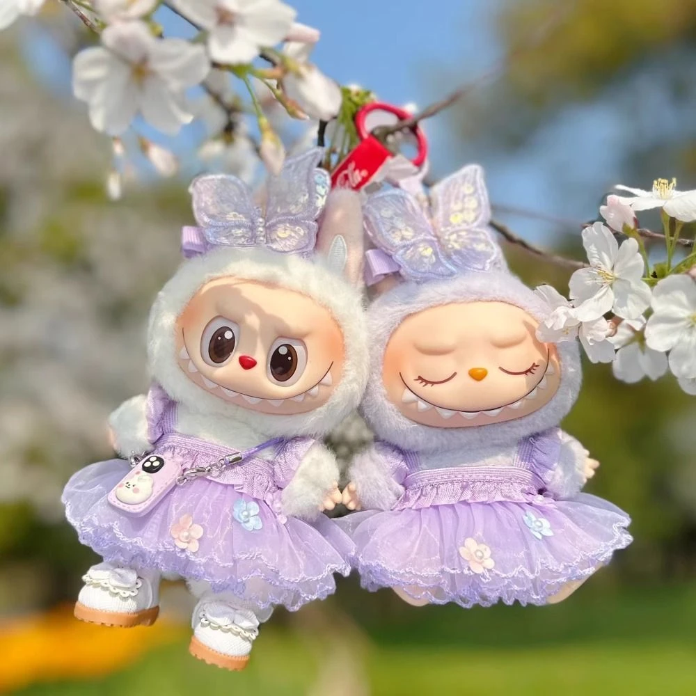 新品一二三代labubu娃衣17cm拉布布紫色蝴蝶仙子连衣裙公主裙替换