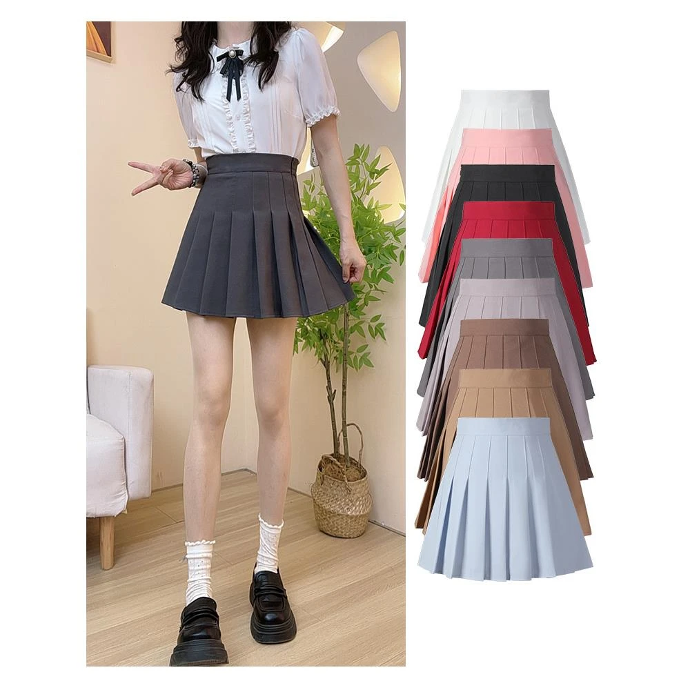 2025夏季新款高腰百褶裙女短款学生A字裙子加长西装料抗皱半身裙