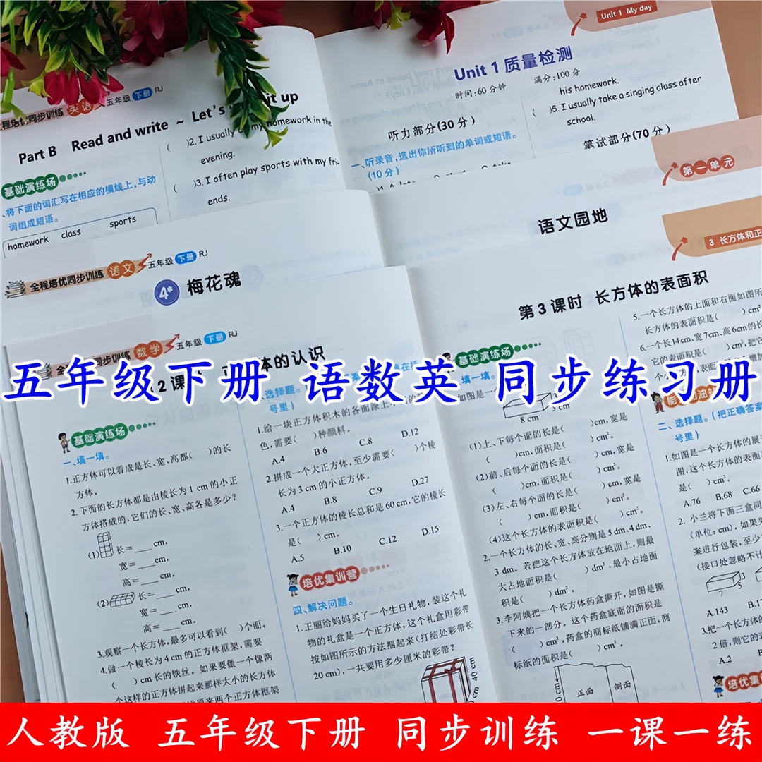 五年级下册同步练习册全套人教版语文数学英语同步训练一课一练