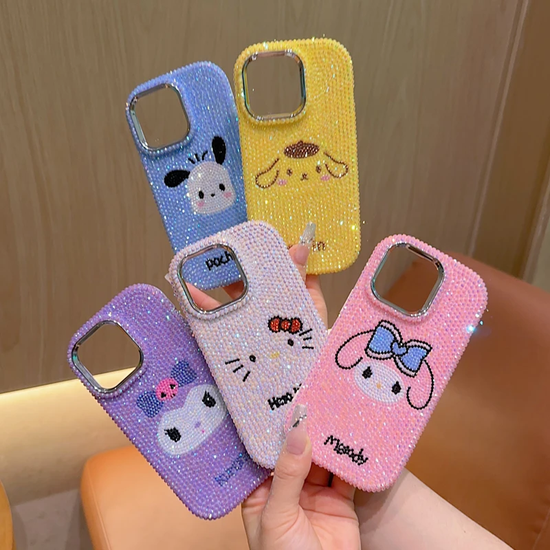 diy贴钻三丽鸥适用苹果手机壳16promax凯蒂猫库洛米满钻手机壳女