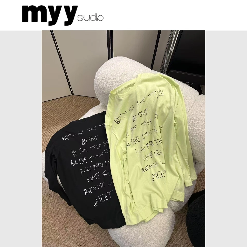 雨小琪 西海岸 字母印花防晒宽松中长款长袖T恤女休闲显瘦上衣