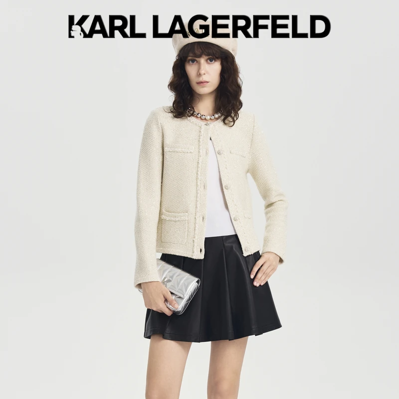 【诗语专属】KARLLAGERFELD亮片珍珠边小香风开衫M26E2247