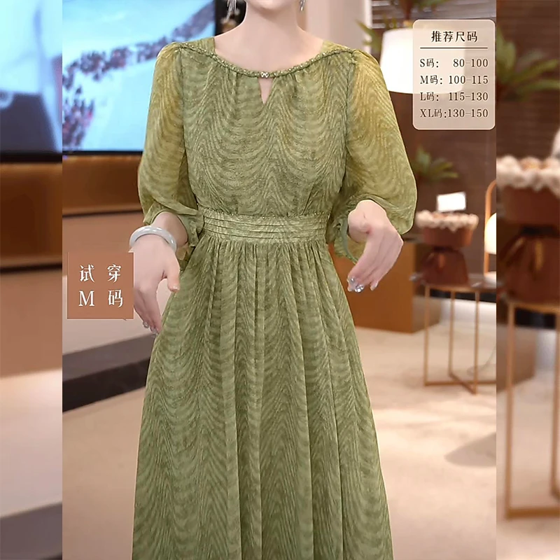 2025夏季新款高级感时尚简约圆领短袖中长款连衣裙显瘦遮肉女装