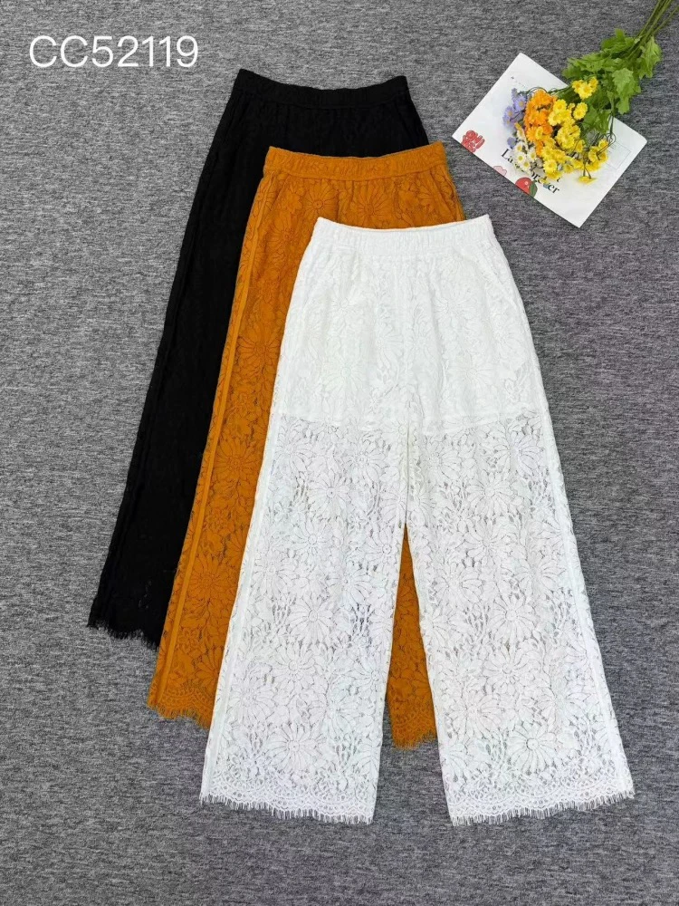 D50128南油爆款气质蕾丝直筒休闲长裤